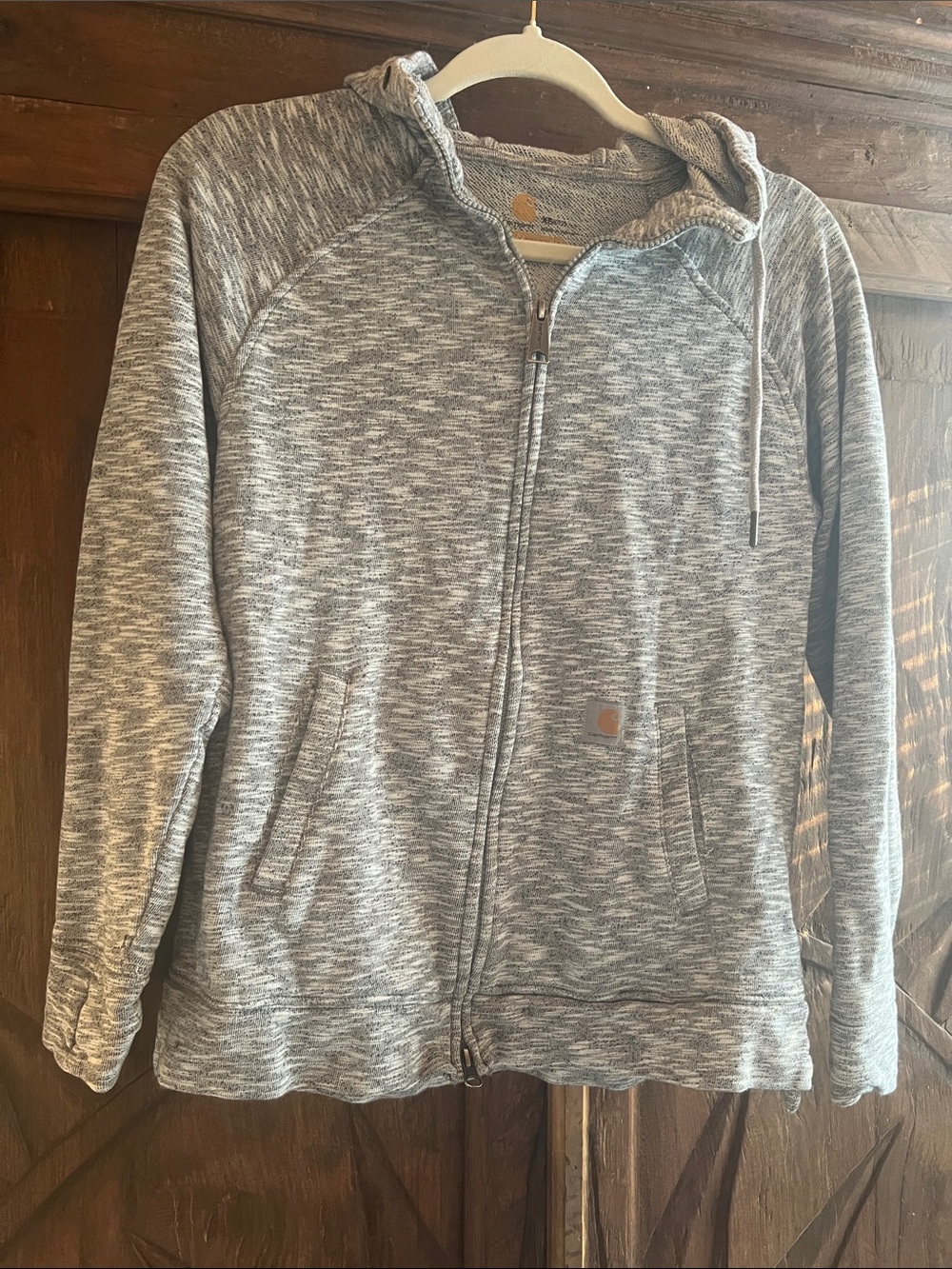 Carhartt Marled Gray Knit Hoodie with Logo Patch
